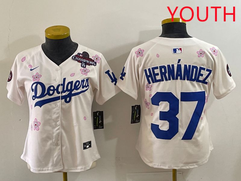 Youth Los Angeles Dodgers 37 Hernandez Cream Sakura Edition 2025 Nike MLB Jersey style 37